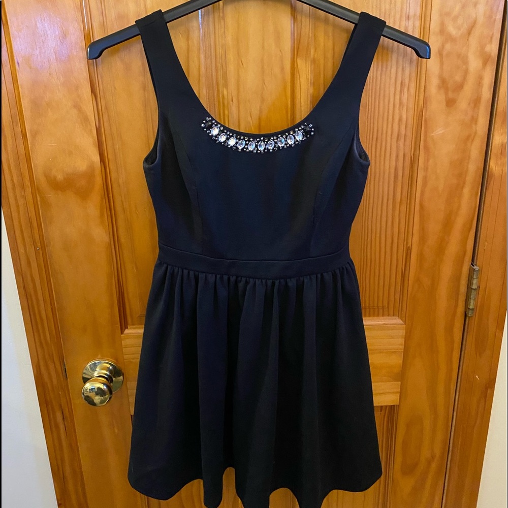 Princess Vera Wang Little Black Fit and Flare Dress w/Embellished NeckLine